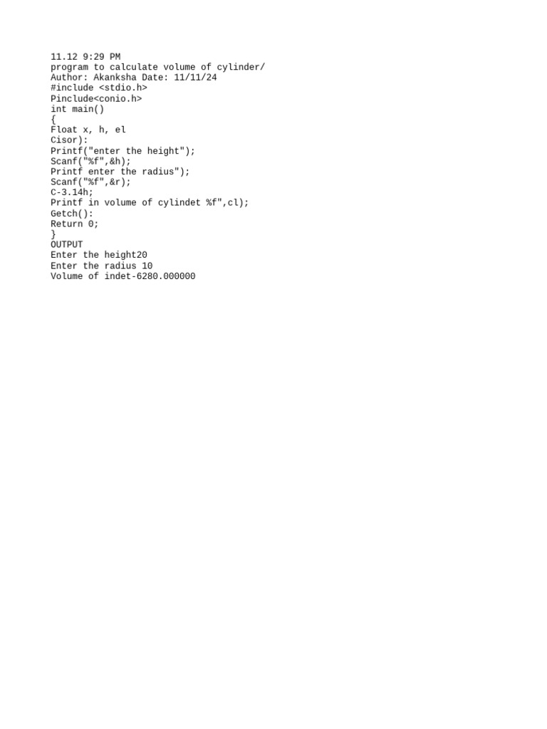 Cylinder Volume Calculation Program | PDF