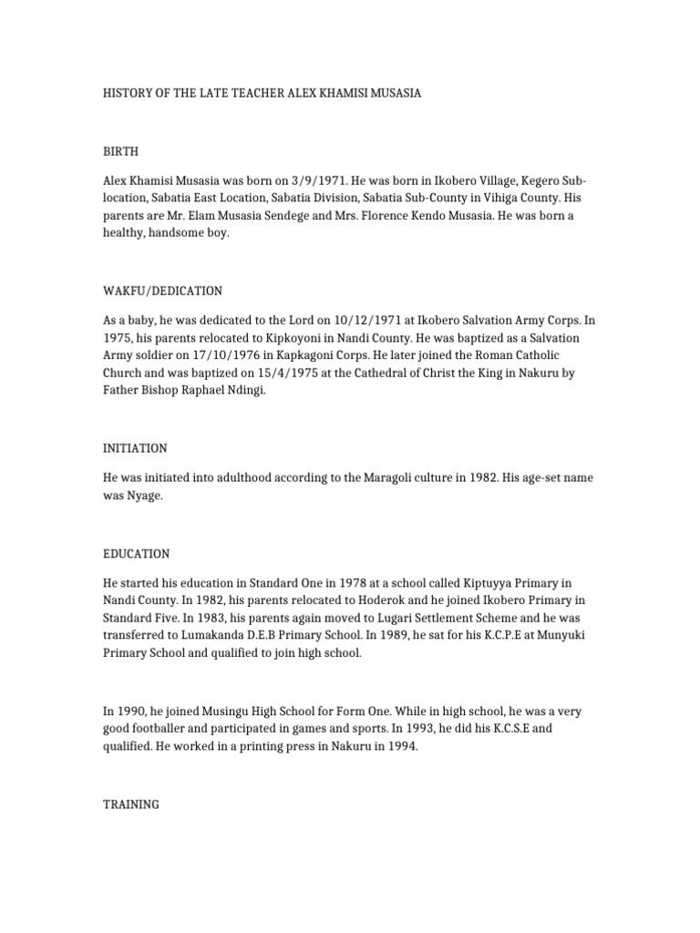 Alex Khamisi History | PDF