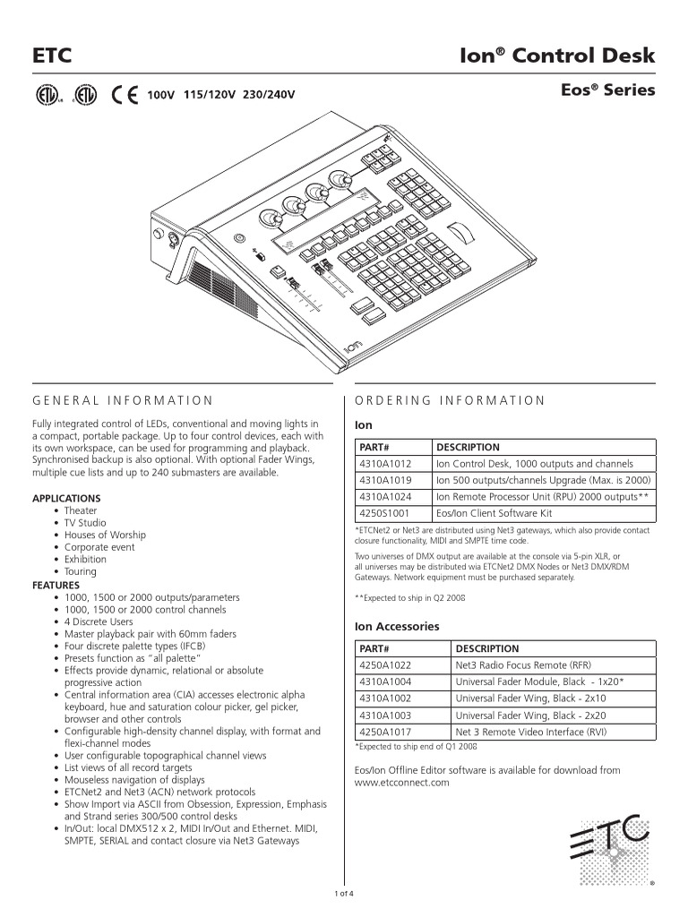 Ion Control Desk Features & Specs | PDF | Command Line Interface | Usb