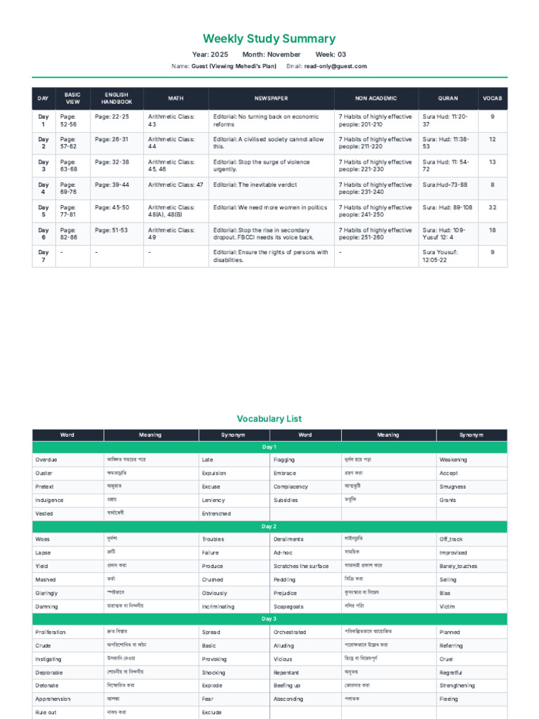 Class Caddy - My Study Plan | PDF