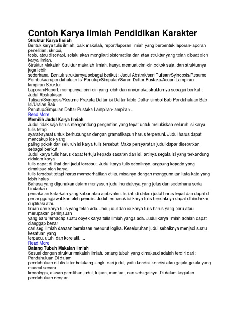 Contoh Karya Ilmiah Pendidikan Karakter