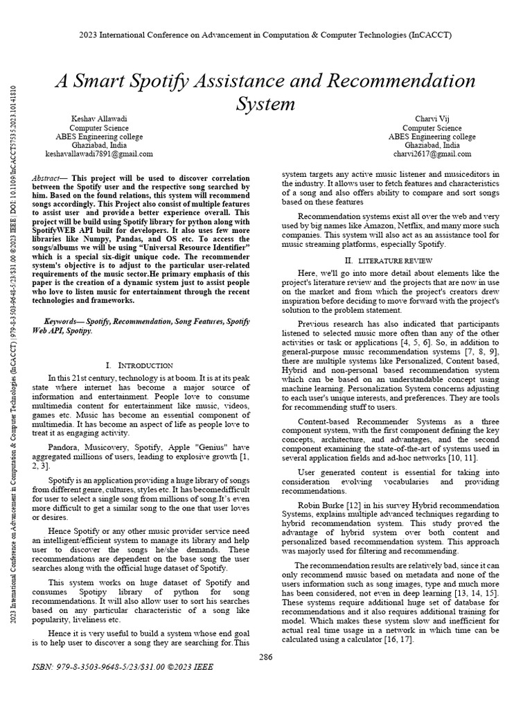 Smart Spotify Recommendation System | PDF | Spotify | Computing