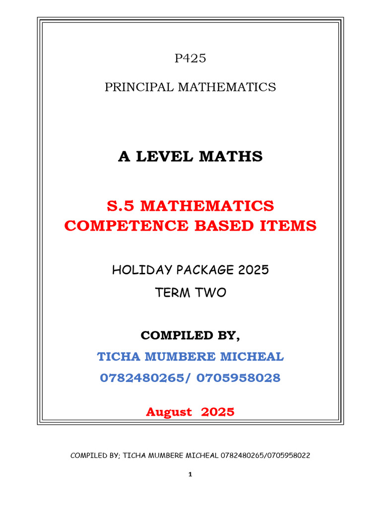 A Level Mathematics Holiday Package 2025 | PDF | Mathematics | Algebra