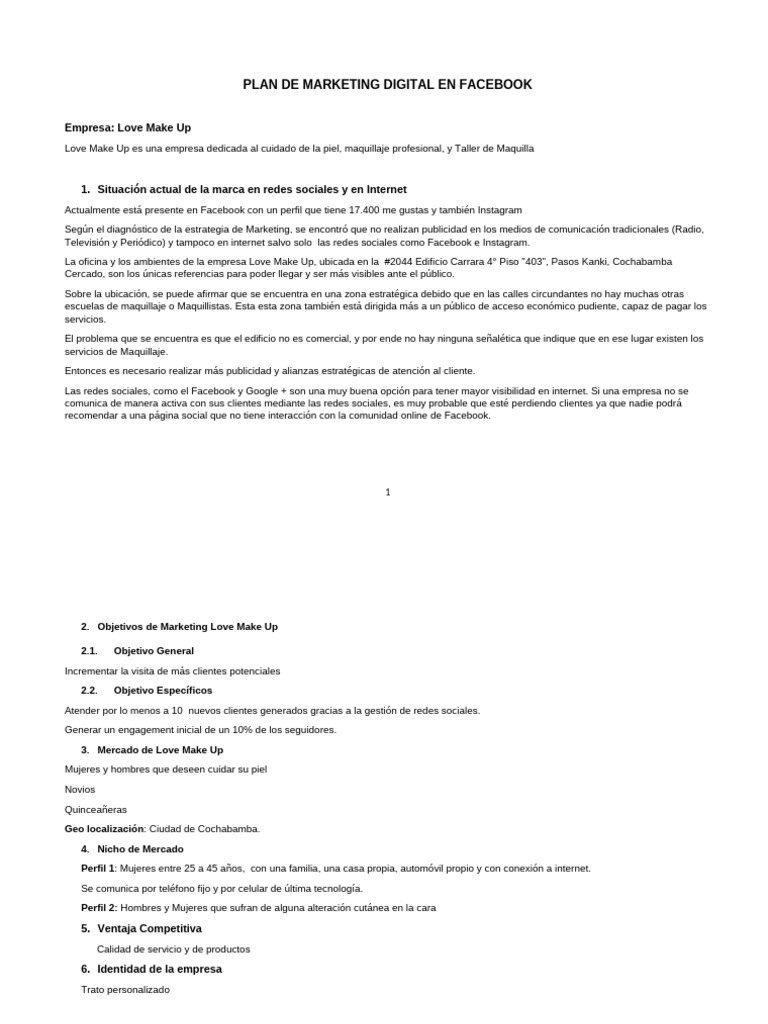 Plan de Marketing Digital en Facebook | PDF | Facebook | Marketing