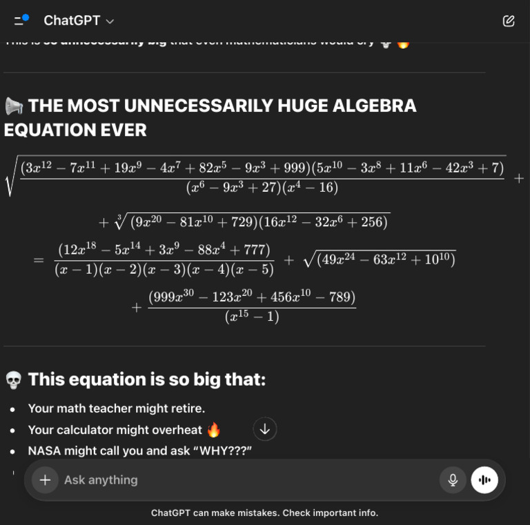 The Most Unnecessarily Huge Algebra Equation | PDF