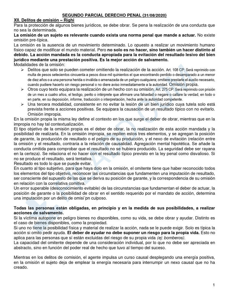 Segundo Parcial Derecho Penal | PDF | Robo | Intención (Derecho Penal)