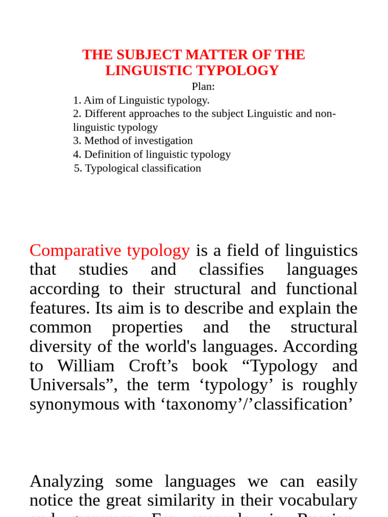 1.the Subject Matter of The Linguistic Typology (Lecture 1) | PDF ...