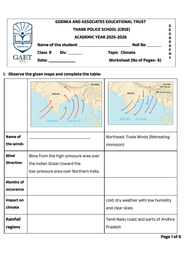 Geog - Class9 - Climate 25 26 | PDF | Monsoon | Rain