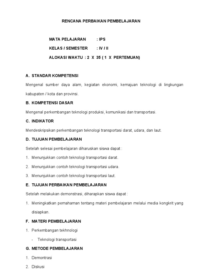 Rencana Perbaikan Pembelajaran Patahillah