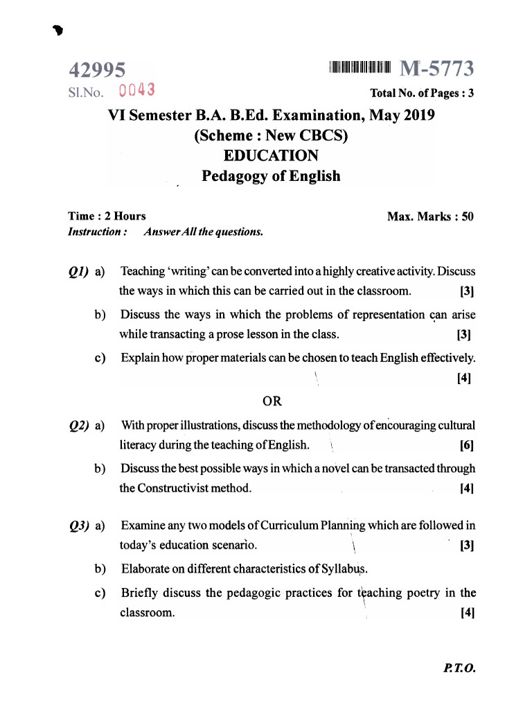 Vi Sem - Education.pedagogy of English - New Cbcs - Ba Bed May 2019 ...