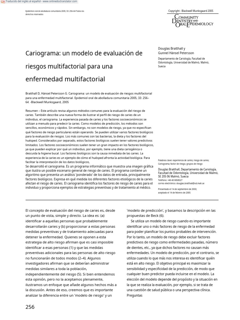 Comm Dent Oral Epid - 2005 - Bratthall - Cariogram A Multifactorial ...