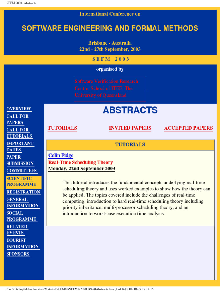 SEFM 2003 Conference Abstracts | PDF | Mathematics | Calculus