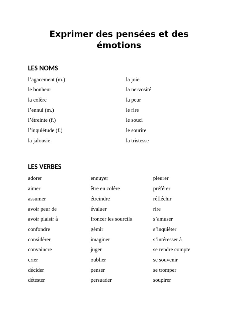 Émotions et verbes en français | PDF