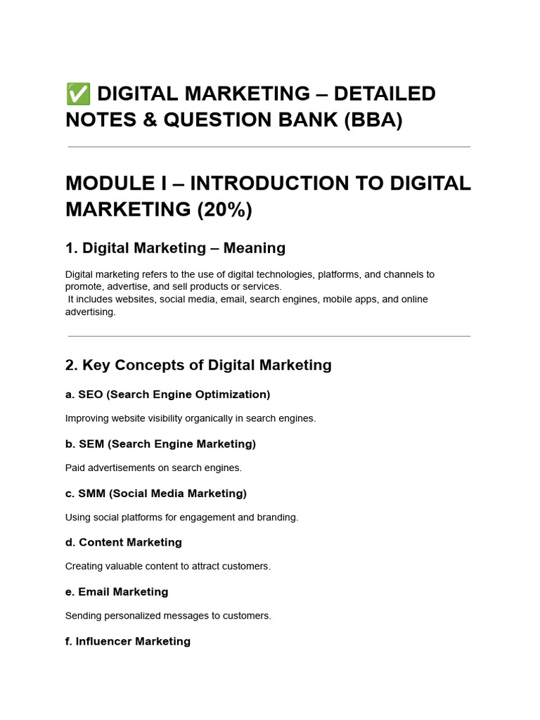 Digital Marketing Notes & Question Bank | PDF | Digital Marketing ...