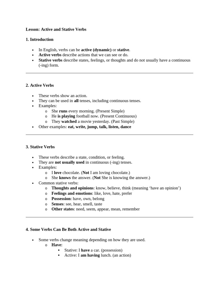 Active vs. Stative Verbs Explained | PDF