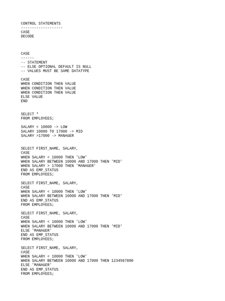 SQL Control Statements: CASE & DECODE | PDF