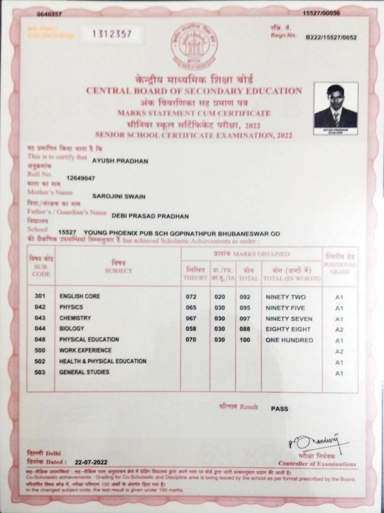 12th Certificate | PDF