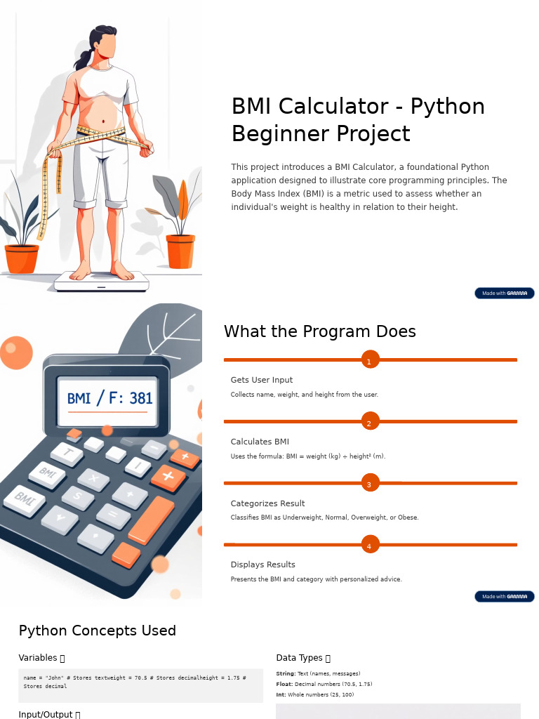 Python BMI Calculator Project Guide | PDF | Body Mass Index | Human ...