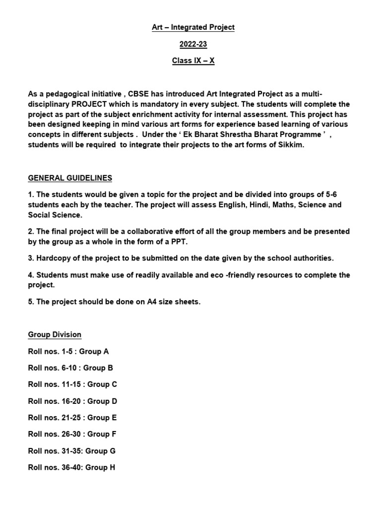 Art Integrated Project Guidelines for Sikkim | PDF
