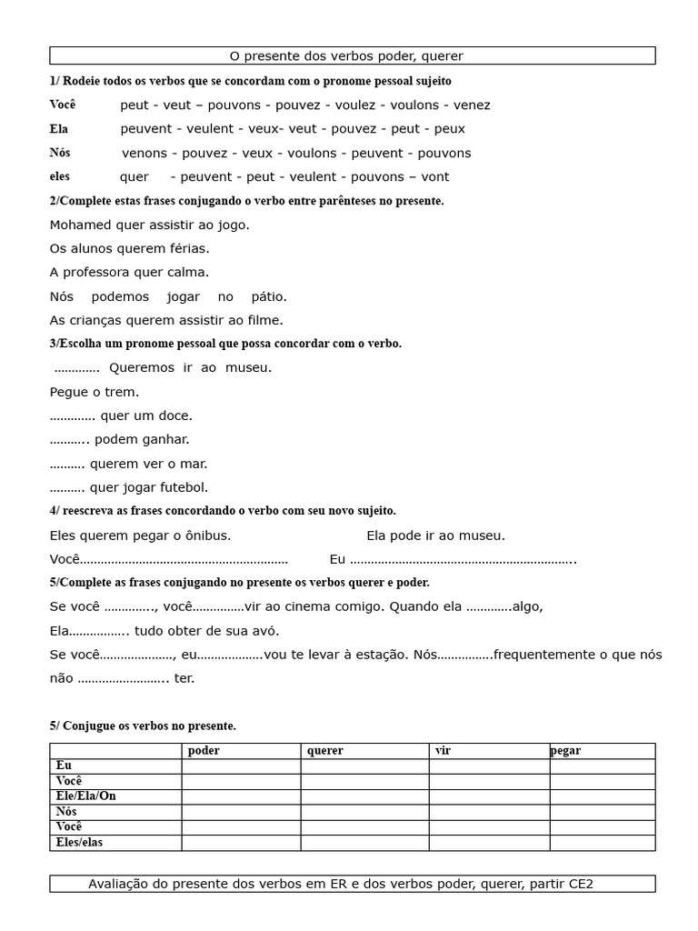 Verbos Poder e Querer no Presente | PDF | Assunto (gramática) | Sintaxe