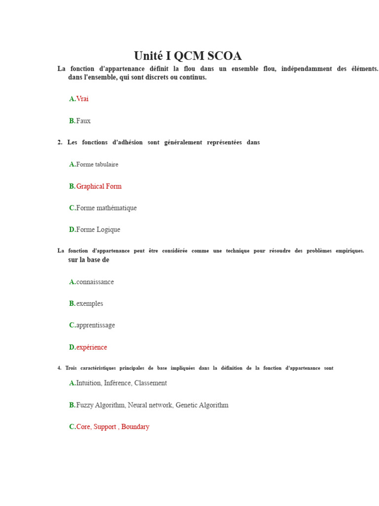 QCM sur les ensembles flous et ANN | PDF | Bases de données ...