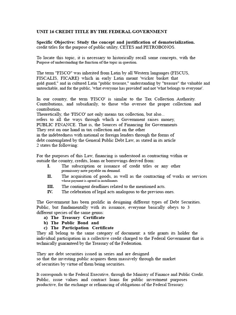 Federal Government Credit Titles Explained | PDF | Securities (Finance ...