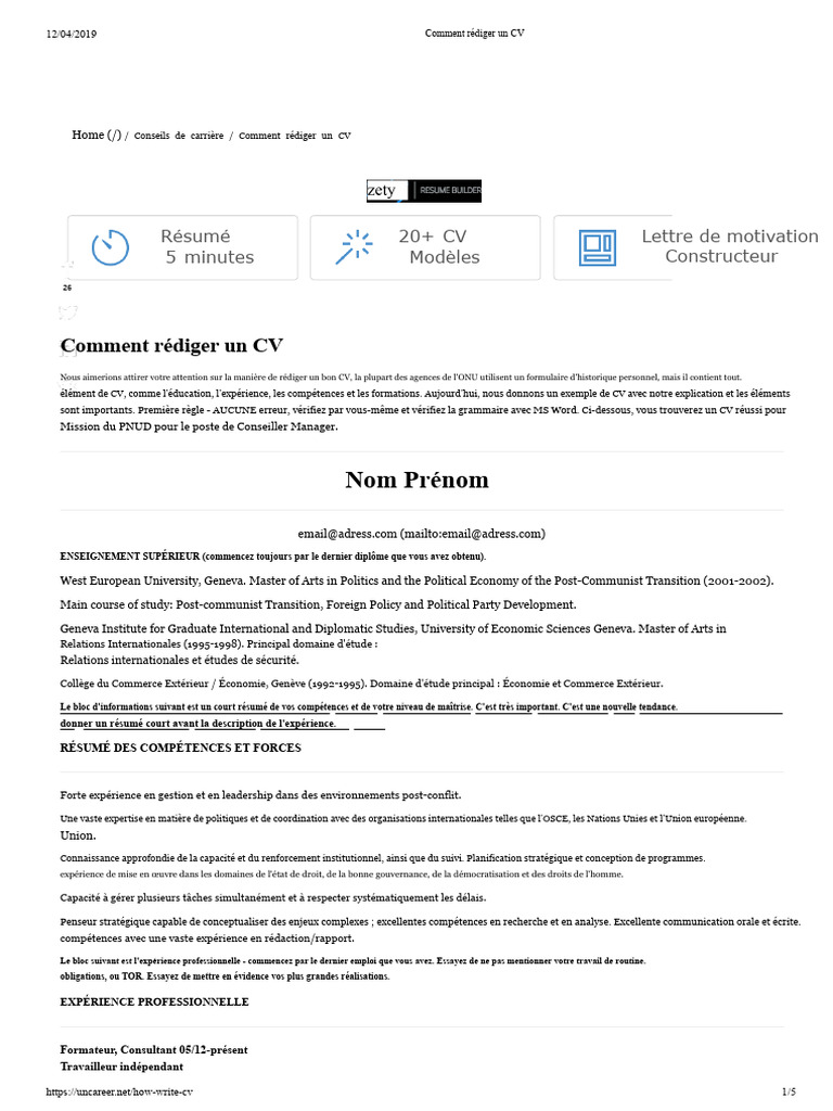 Guide pour rédiger un CV efficace | PDF | Organisation pour la sécurité ...