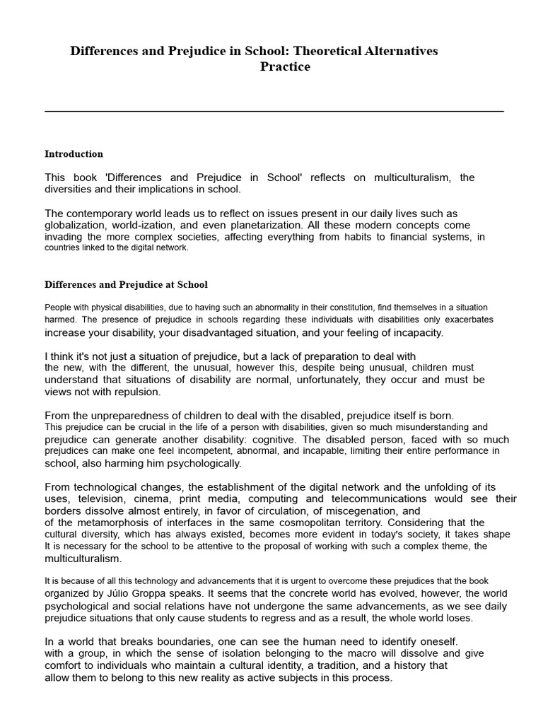 Addressing Prejudice in Multicultural Schools | PDF | Knowledge ...