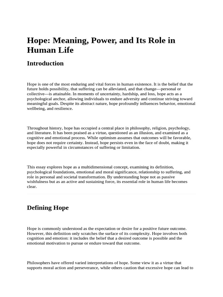 The Power and Role of Hope in Life | PDF | Hope | Psychological Resilience
