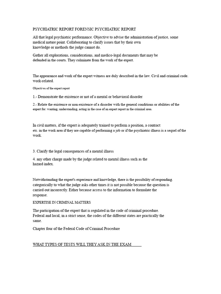 Psychiatric Report Forensic Psychiatric Report | PDF | Forensic ...