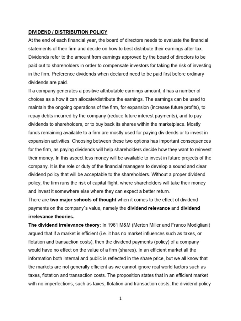 Dividend Distribution Policy Explained | PDF | Dividend | Share Repurchase