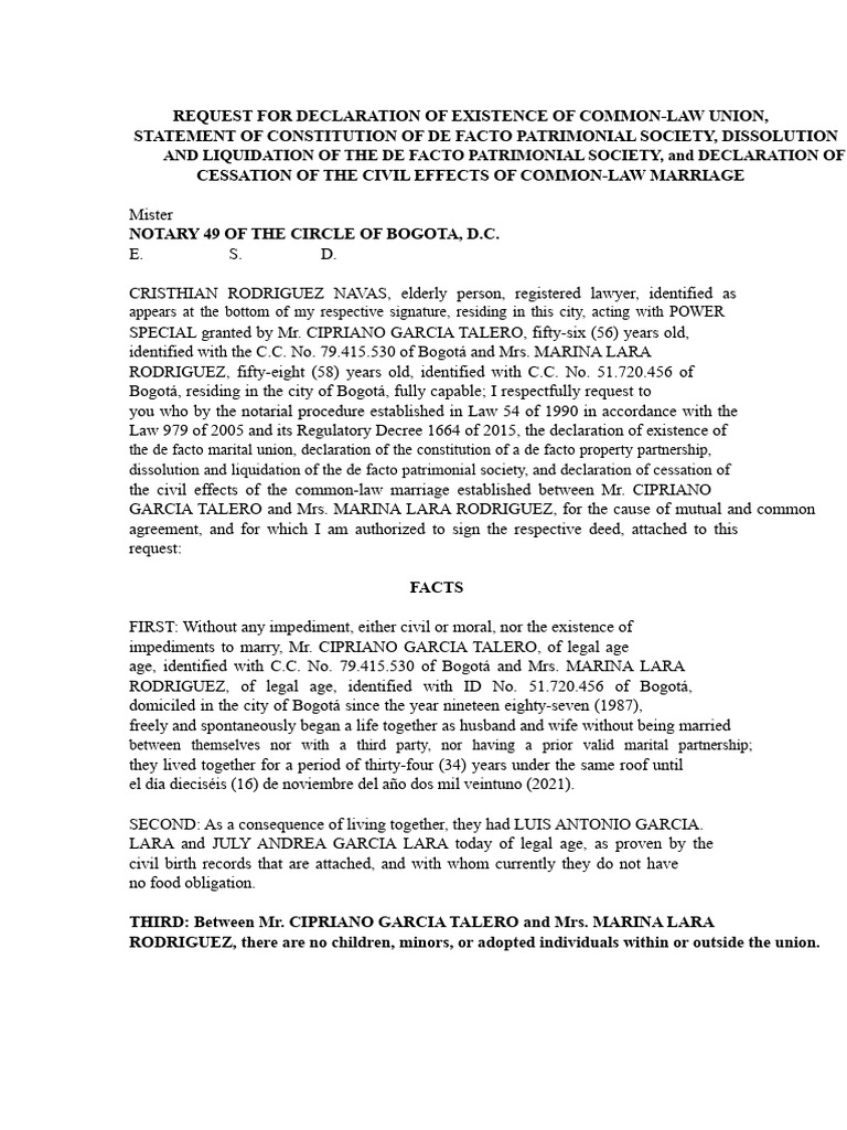 Common-Law Union Declaration Request | PDF | Marriage | Justice