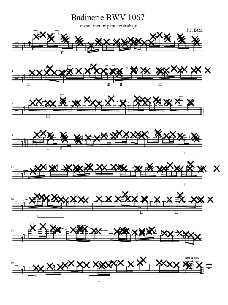 Badinerie BWV 1067 Bajo Sexto Sol Menor | PDF | Johann Sebastian Bach ...