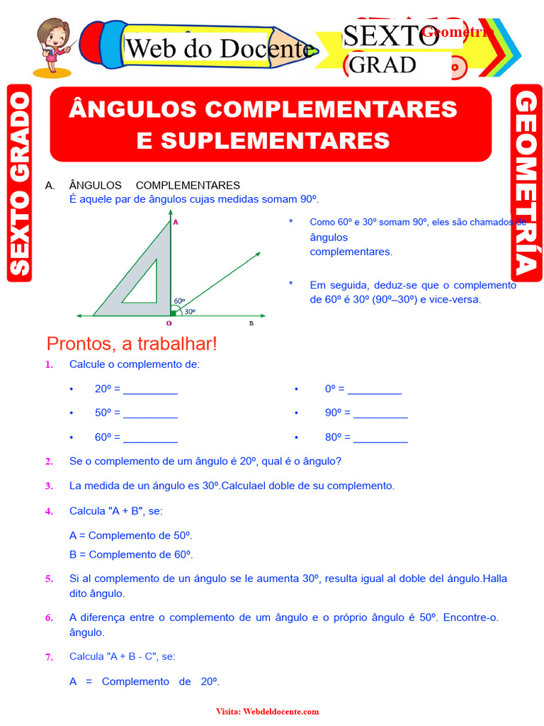 Ângulos Complementares e Suplementares para a Sexta Série do Ensino ...