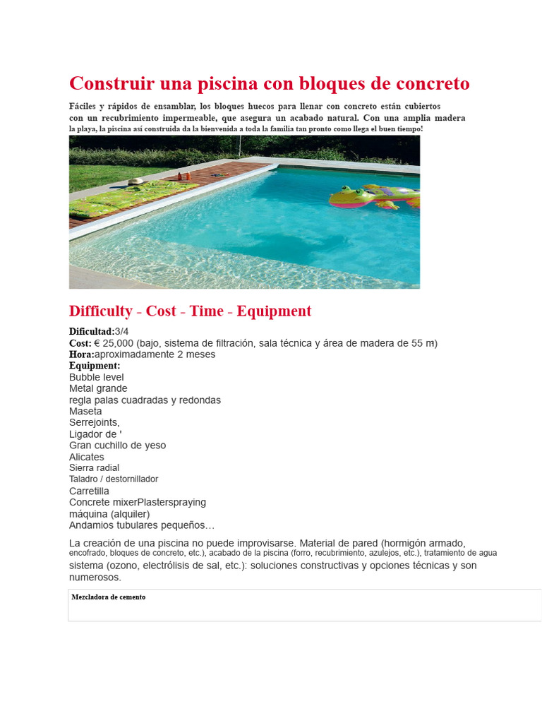 Cómo construir una piscina de bloques de concreto | PDF | Hormigón ...
