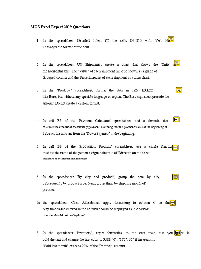 MOS Excel Expert 2019 Practice Questions | PDF | Spreadsheet ...