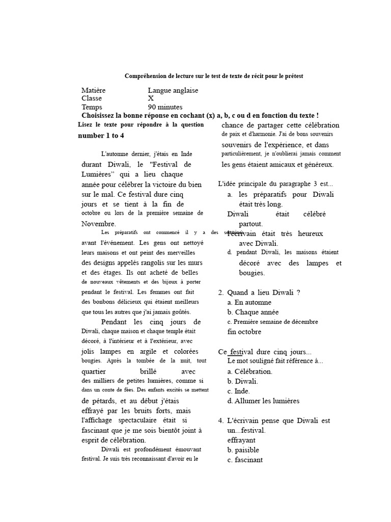 Test de compréhension de lecture en anglais | PDF