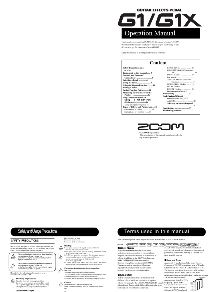 ZOOM G1/G1X Operation Manual | PDF | Rhythm | Tempo
