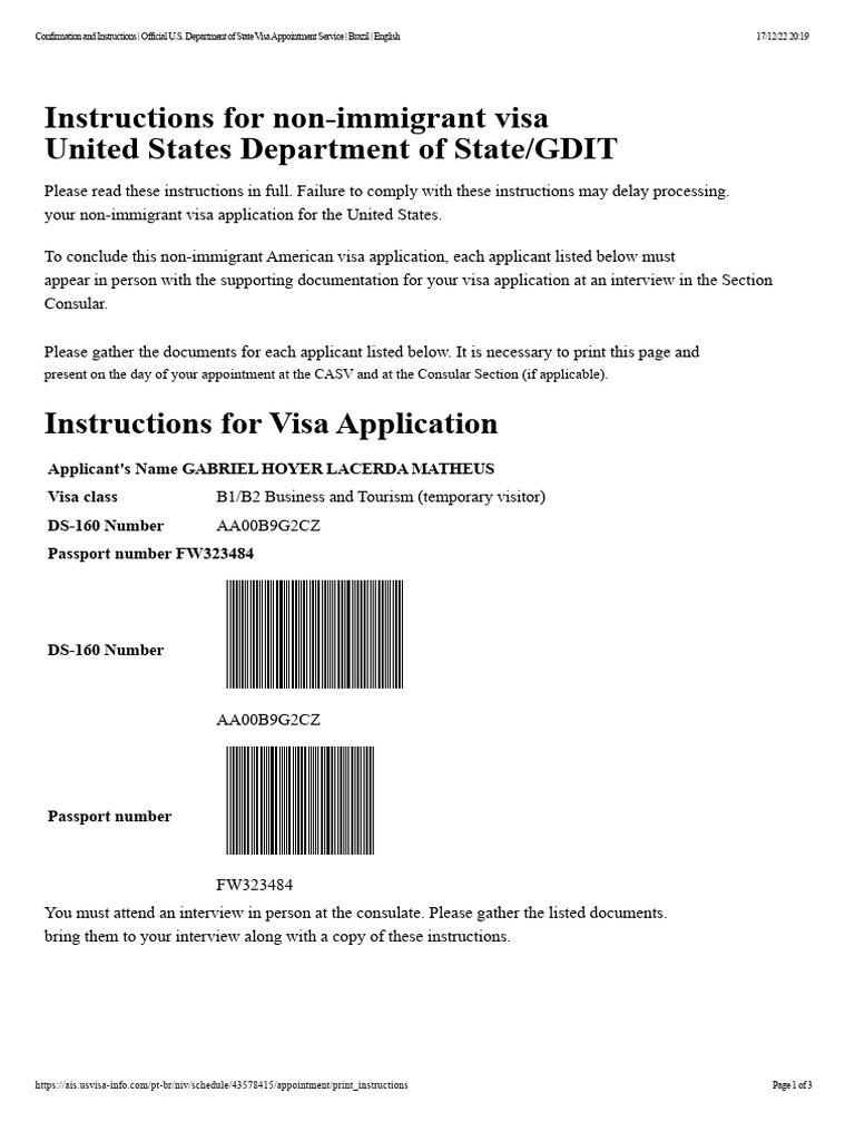 U.S. Visa Appointment Instructions Brazil | PDF | Travel Visa | Consul ...