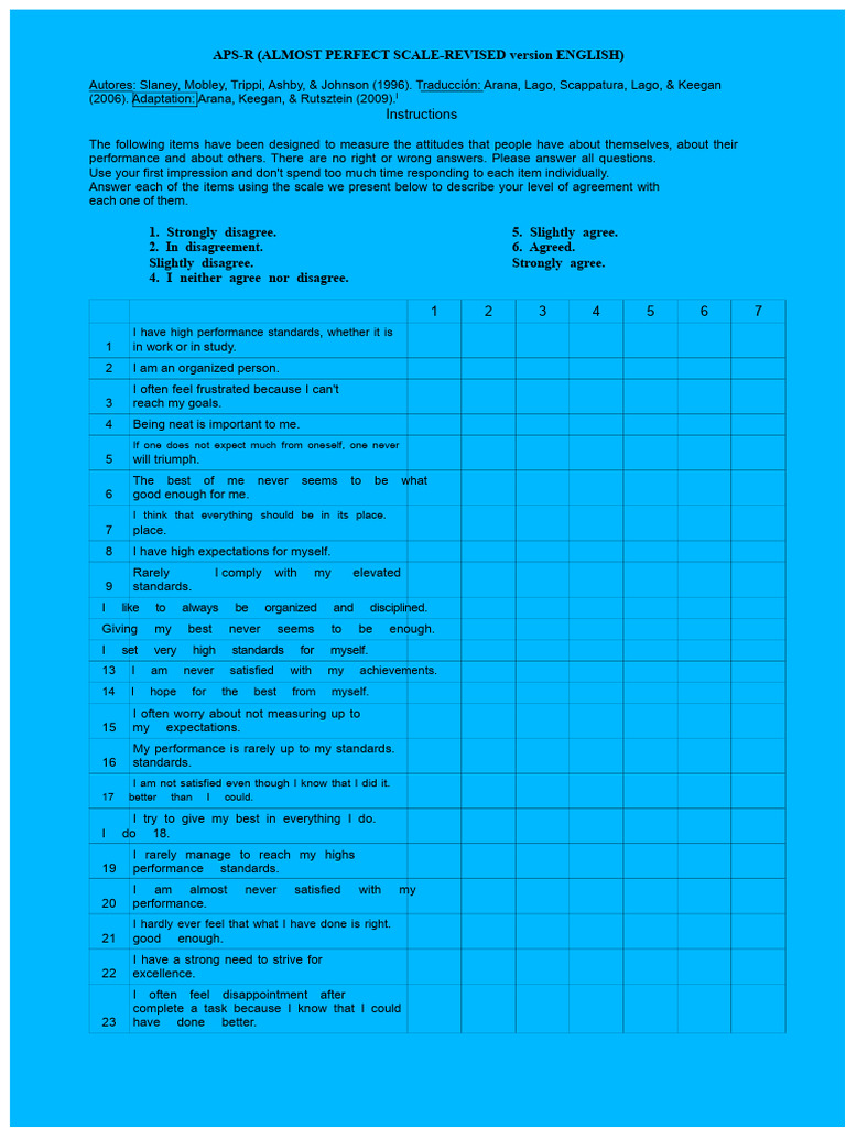 Almost Perfect Scale (APS-R) Guide | PDF | Perfectionism (Psychology ...