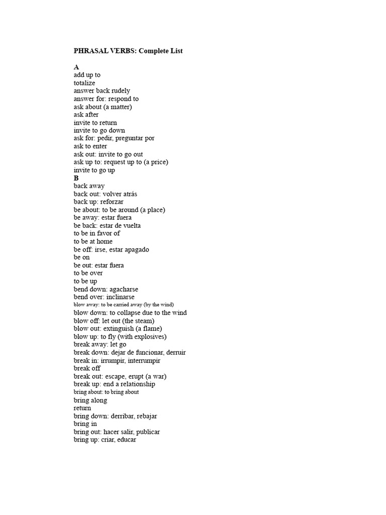 Comprehensive List of Phrasal Verbs | PDF | Linguistic Morphology ...