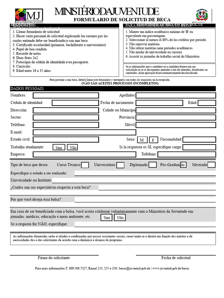 Formulário para Solicitação de Bolsa | PDF