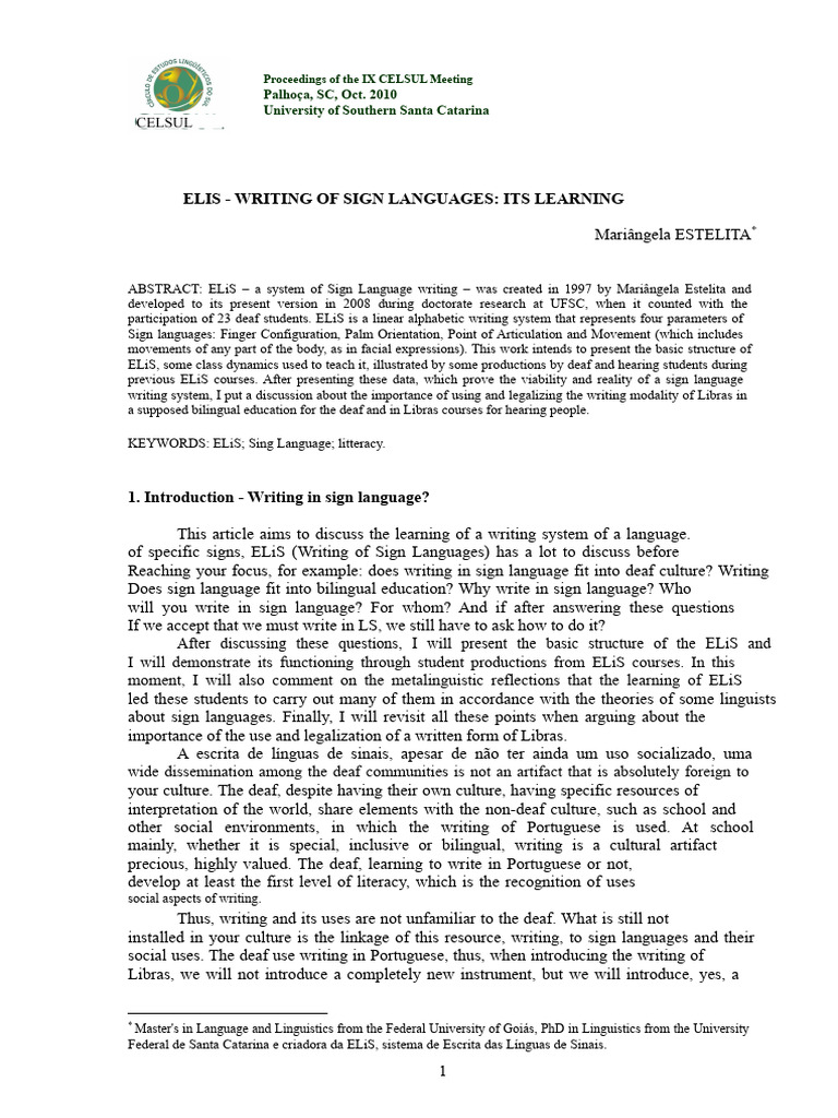 ELiS: Writing System for Sign Languages | PDF | Sign Language | Hand
