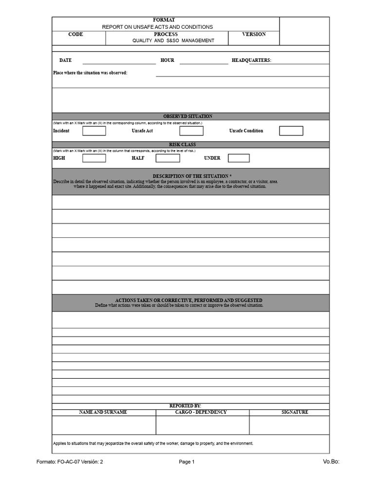 Unsafe Acts and Conditions Report Guide | PDF | Risk | Accidents