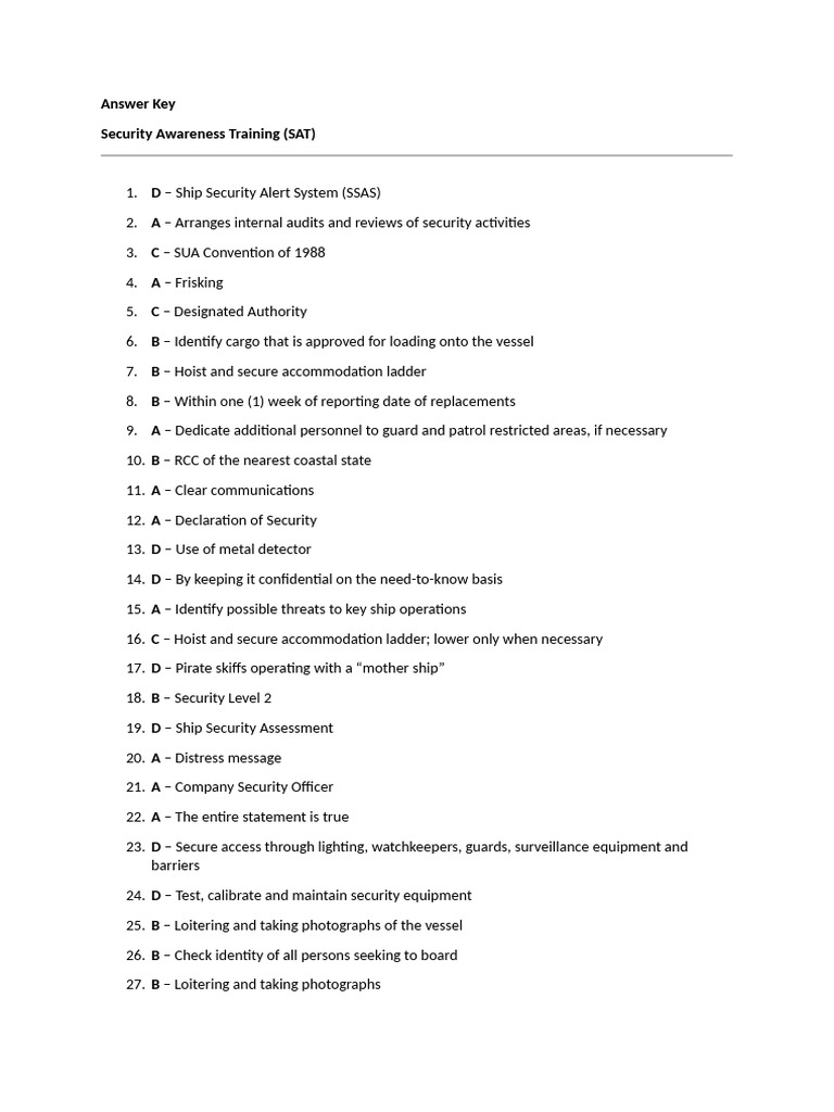 Security Awareness Training Answer Key | PDF