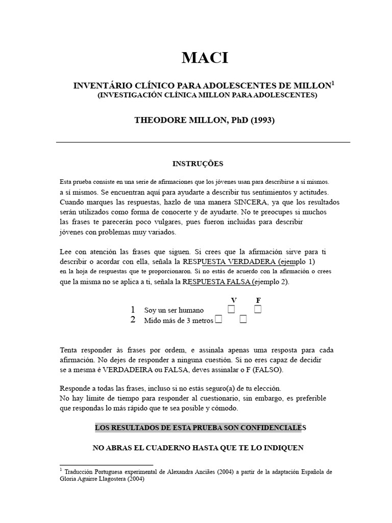 Inventario Clínico MACI para Adolescentes | PDF