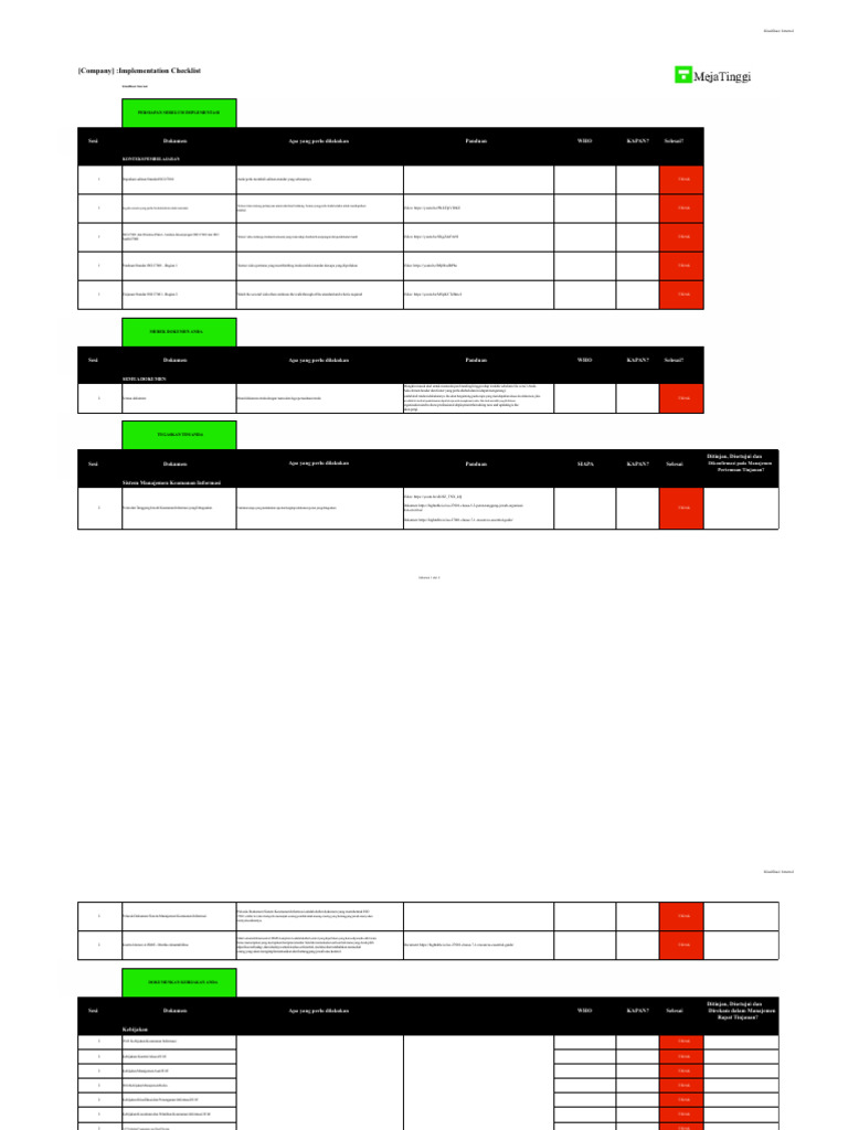 Checklist Implementasi ISO 27001 | PDF