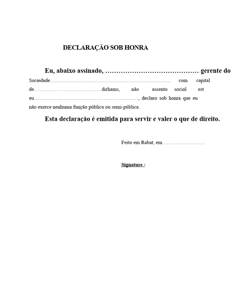 Declaração de Honra para Funções Públicas | PDF