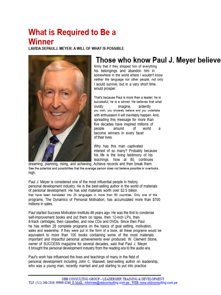 Keys to Winning: Paul J. Meyer's Insights | PDF