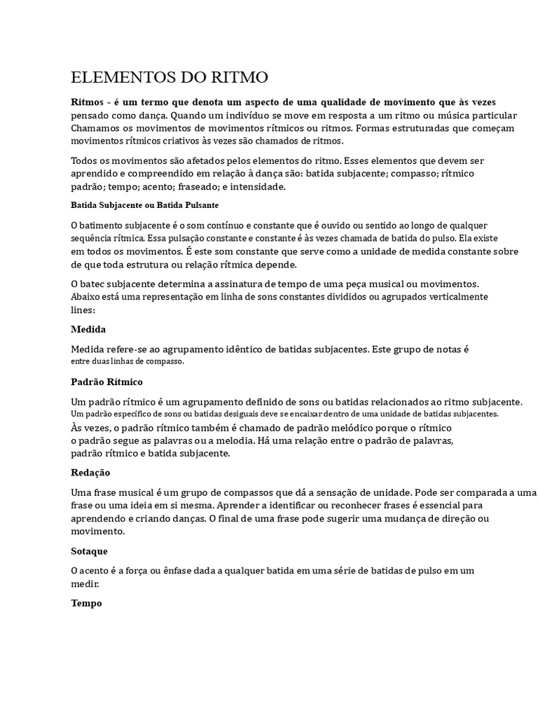 Elementos Fundamentais do Ritmo na Dança | PDF | Musicologia | Formas ...